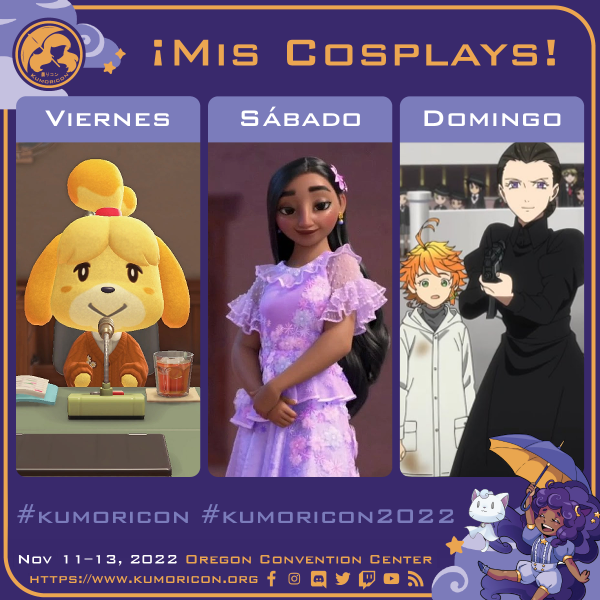 Spanish cosplay frame template for Friday–Sunday, 1×1 aspect ratio