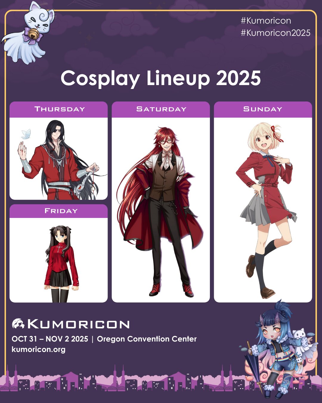 Cosplay frame template for Thursday–Sunday, 1×1 aspect ratio