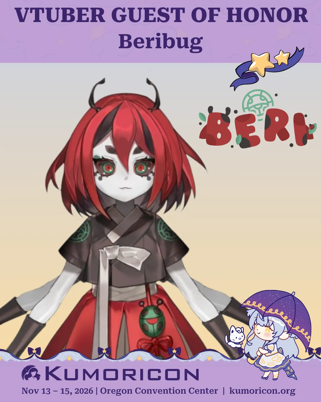 Announcing VTuber Guests of Honor Beribug Announcement that says 'VTuber guest of honor Beribug'