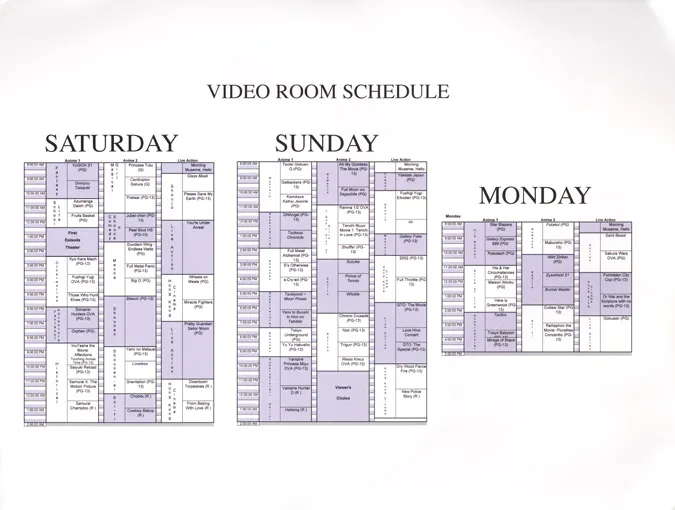 2005 Video Schedule