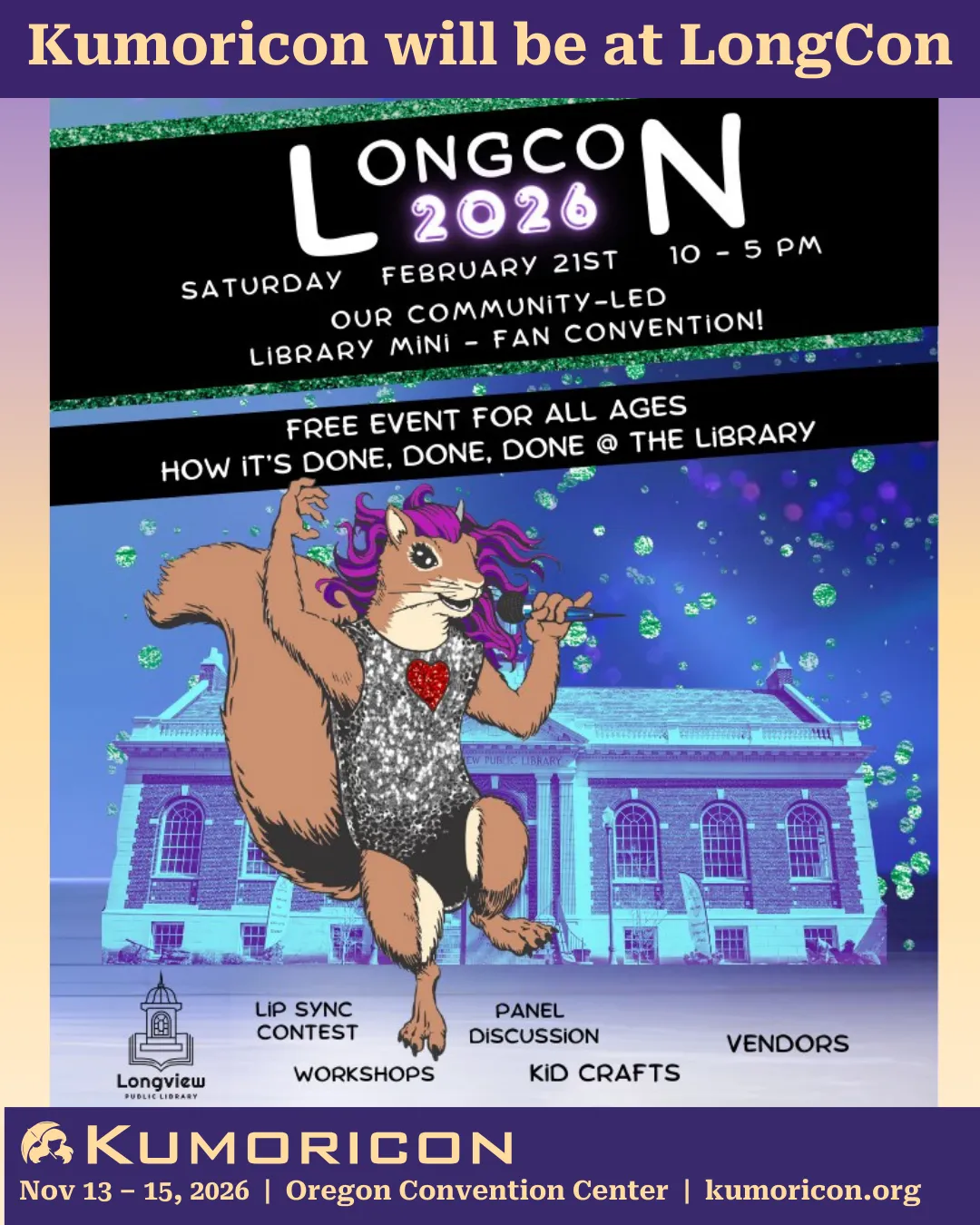 Announcement that Kumoricon outreach team will be at LongCon 2026