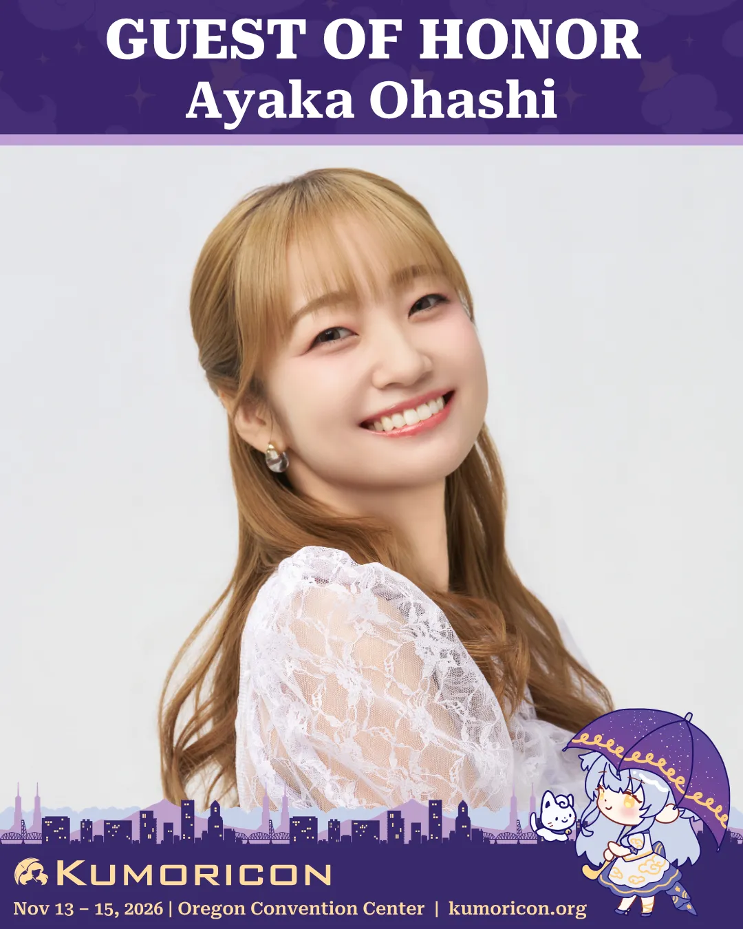 Announcement that says 'Guest of honor Ayaka Ohashi'