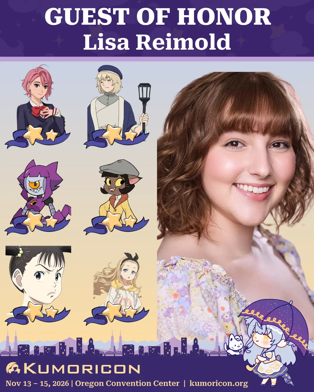 Announcement that says 'Voice Actor guest of honor Lisa Reimold'