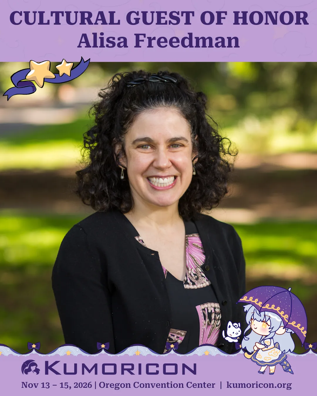 Announcement that says ' Guest of Honor Alisa Freedman'