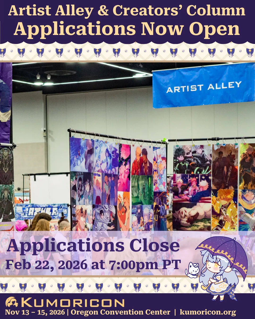 Announcement that Artist Alley and Creators' Column applications are now open
