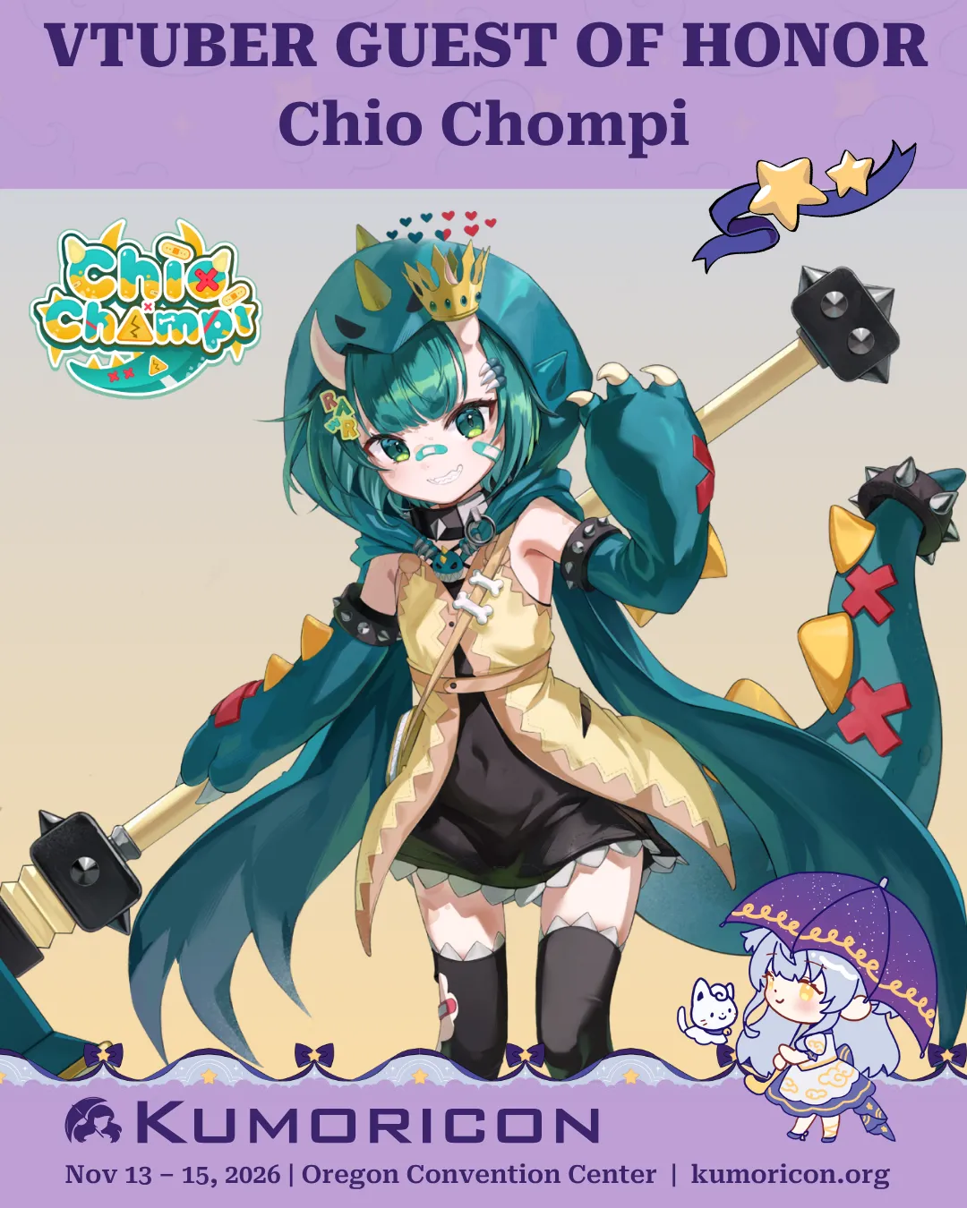 Announcing Chio Chompi Announcement that says 'VTuber guest of honor Chio Chompi'