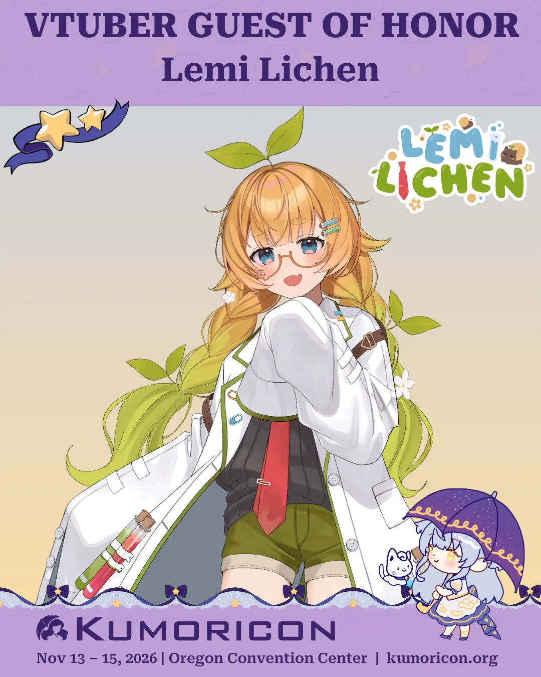 Announcement that says 'VTuber guest of honor Lemi Lichen'
