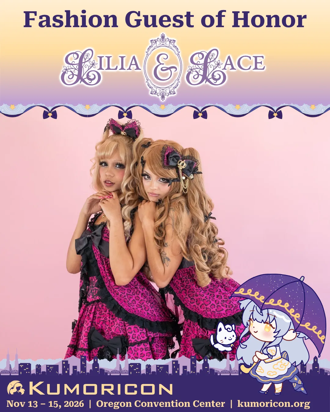 Announcement that says 'Fashion guest of honor Lilia & Lace'