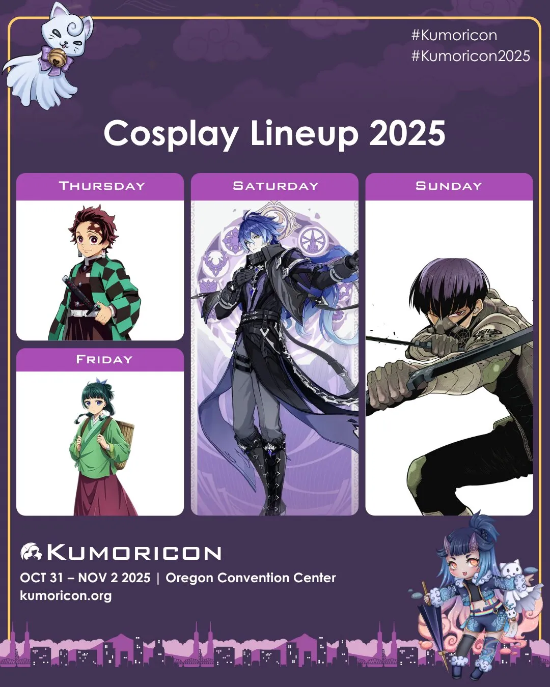 Cosplay frame template for Thursday–Sunday, 1×1 aspect ratio