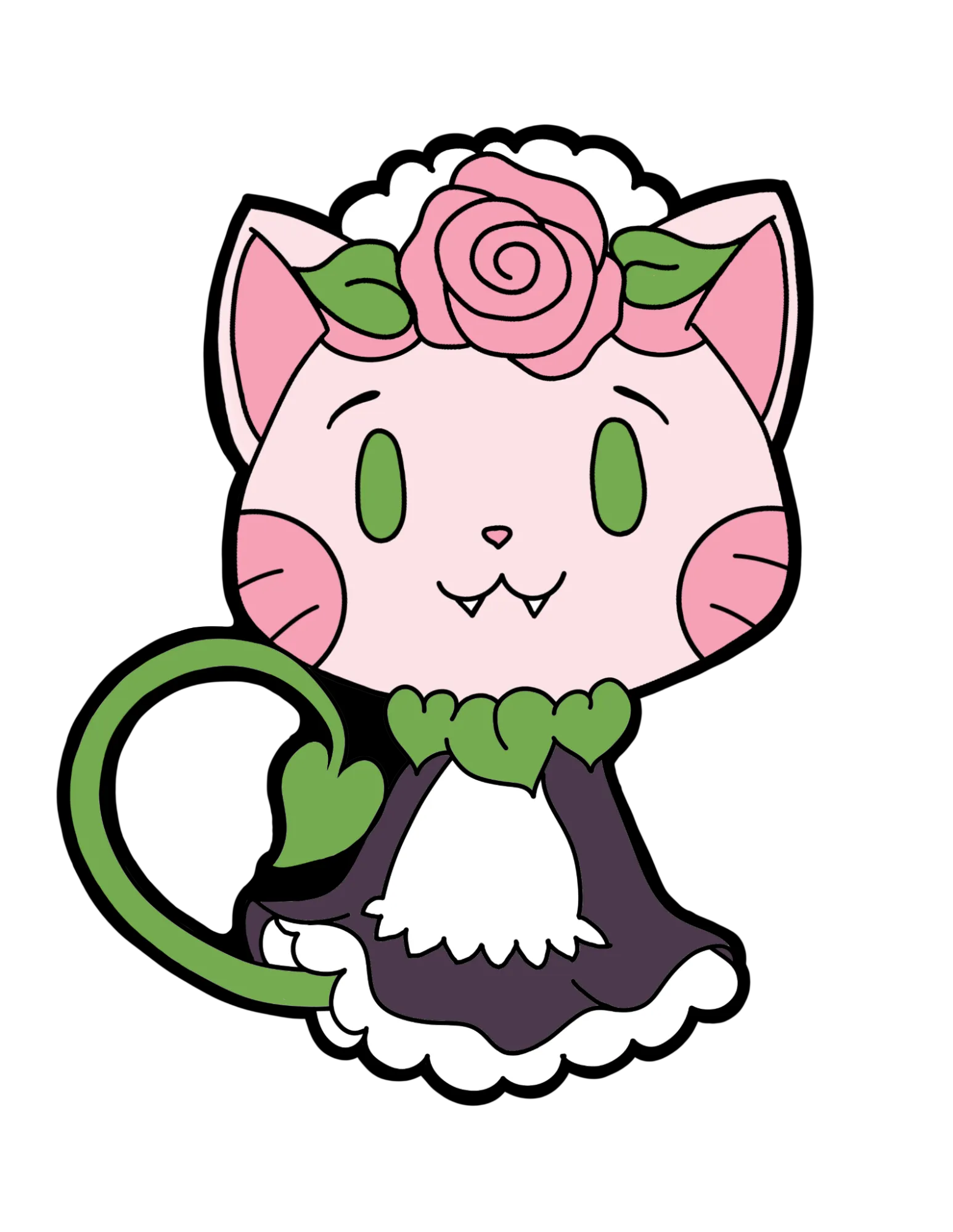 Plant Neko mascot with a pink rose.