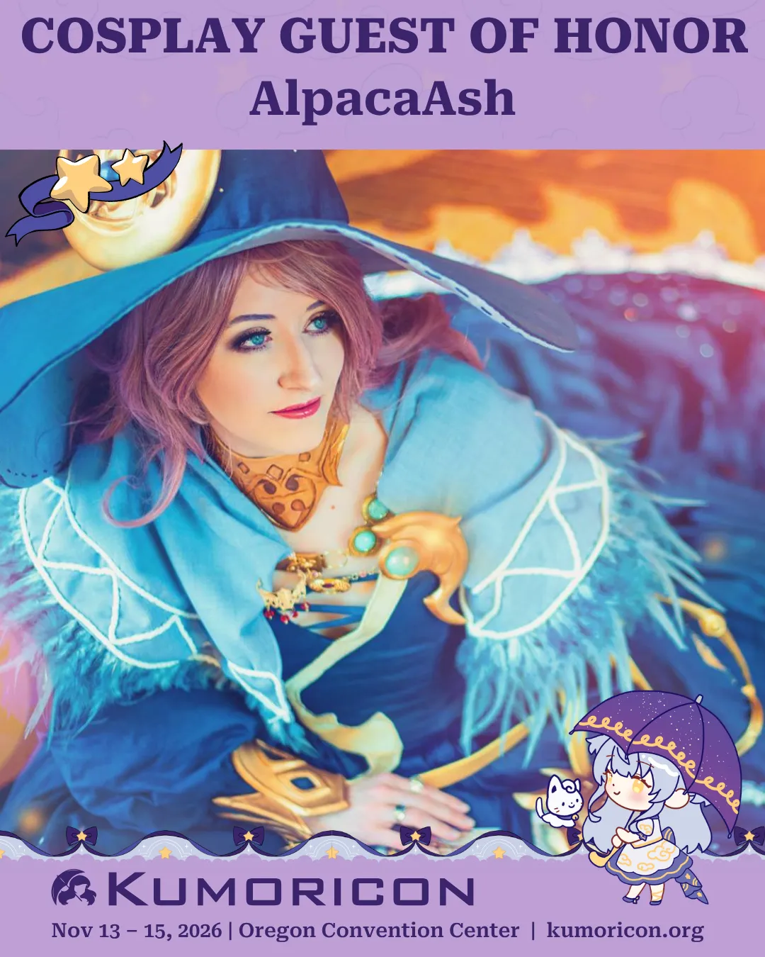 Announcement that says 'Cosplay guest of honor AlpacaAsh'