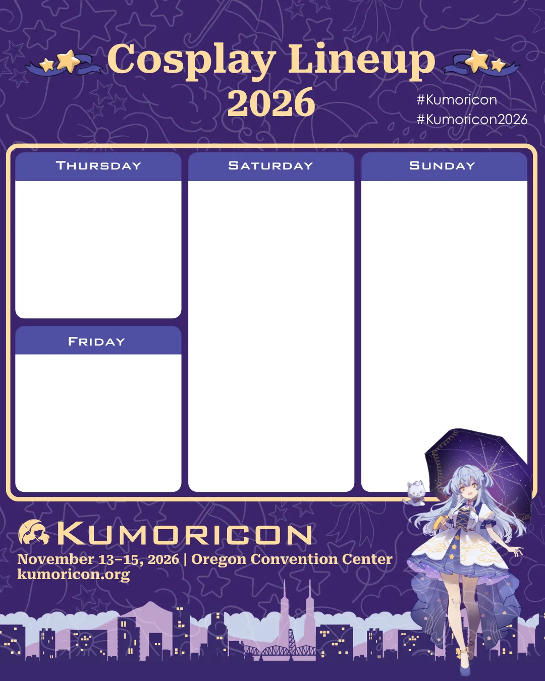 Cosplay frame template for Thursday–Sunday, 4×5 aspect ratio
