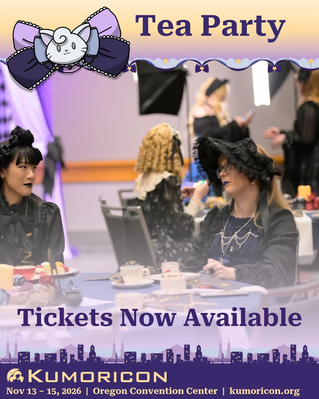 Announcement that says 'Tea party tickets now available'
