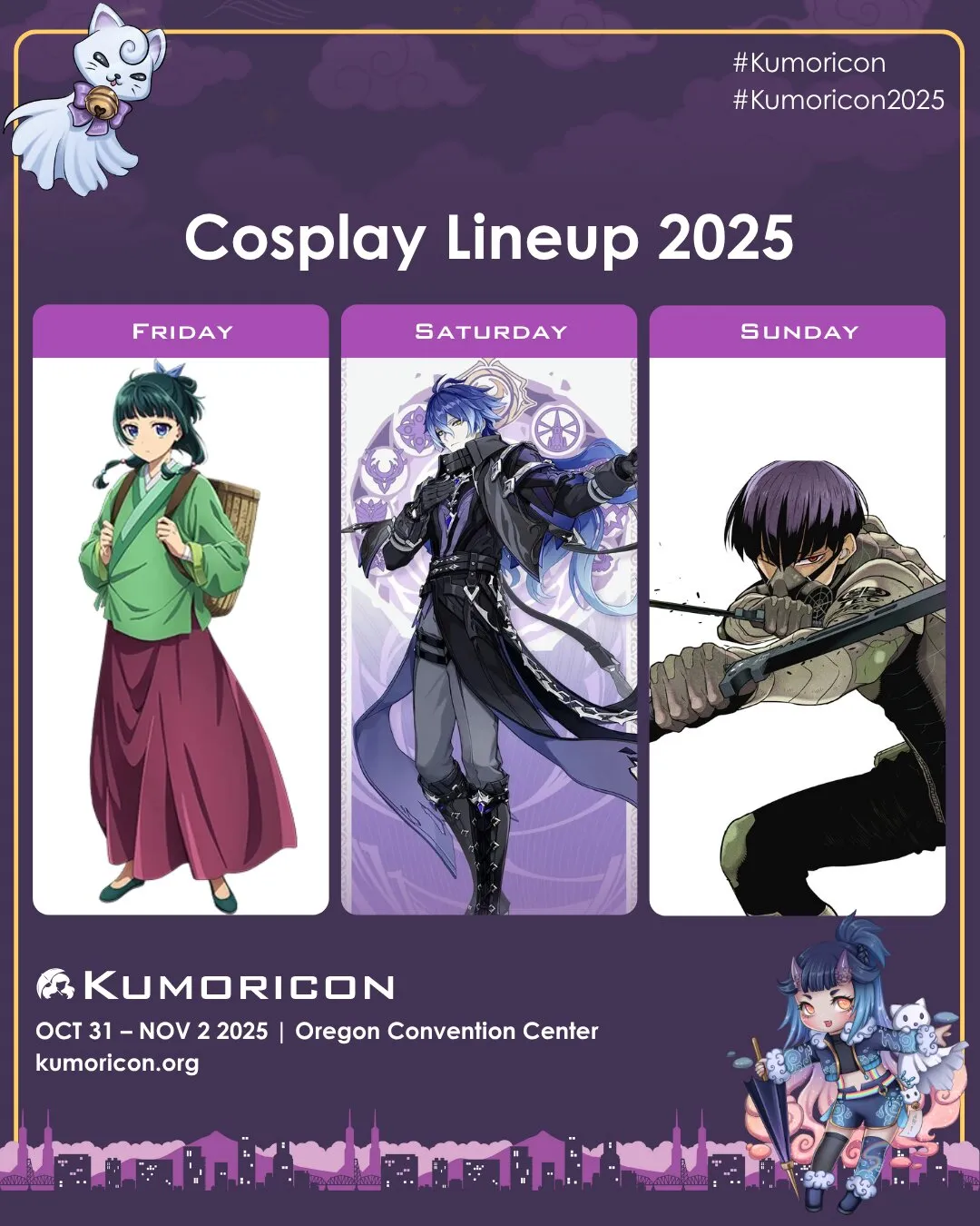 Cosplay frame template for Friday–Sunday, 1×1 aspect ratio