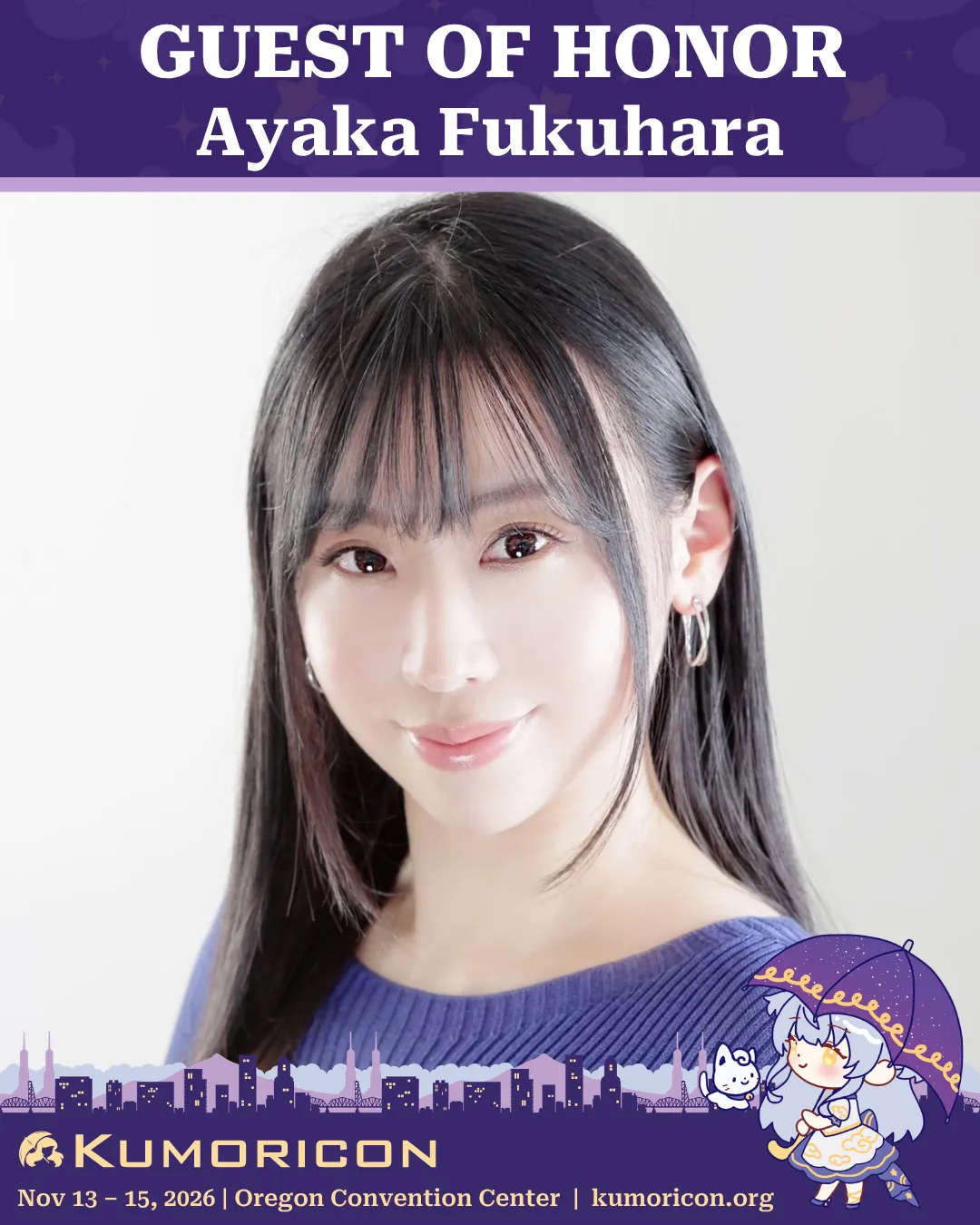 Announcement that says 'Ayaka Fukuhara guest of honor'