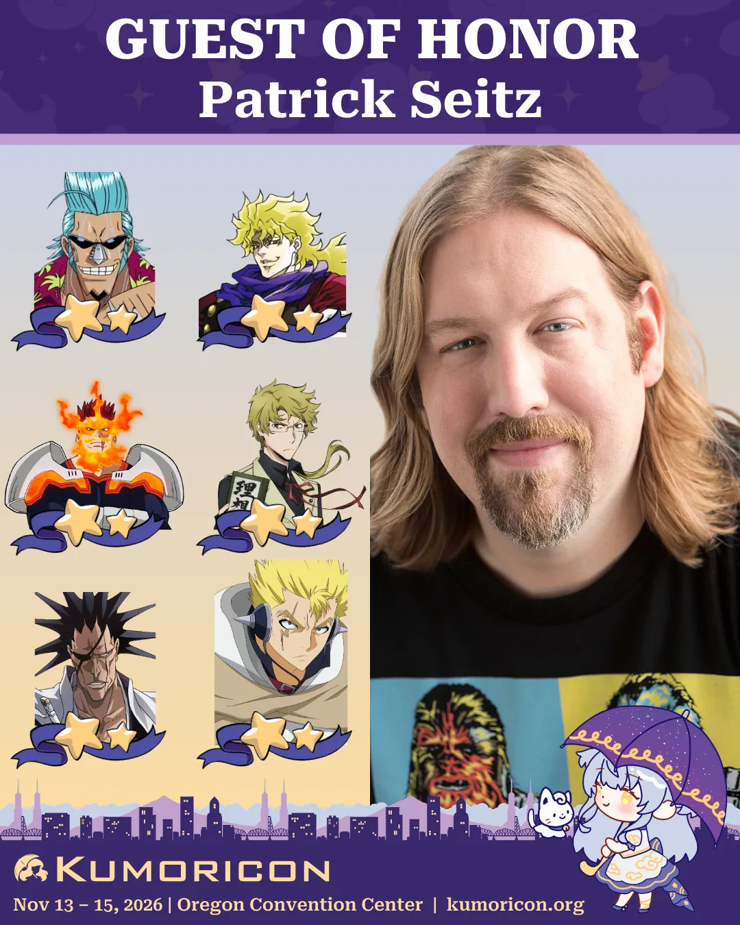 Announcement that says 'Guest of Honor Patrick Seitz'