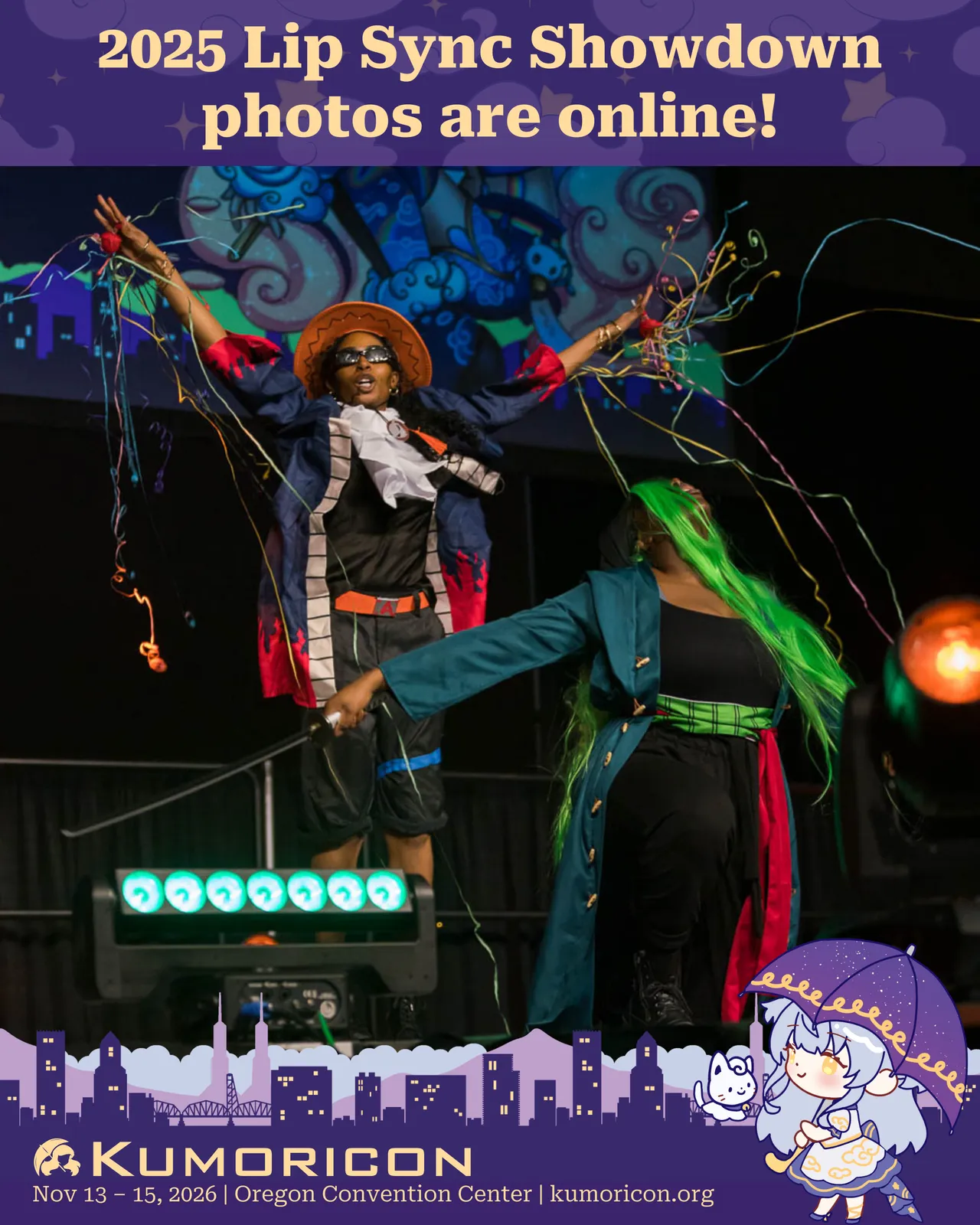 Promotional graphic featuring Lip Sync Showdown performers with the text '2025 Lip Sync Showdown photos are online!'.