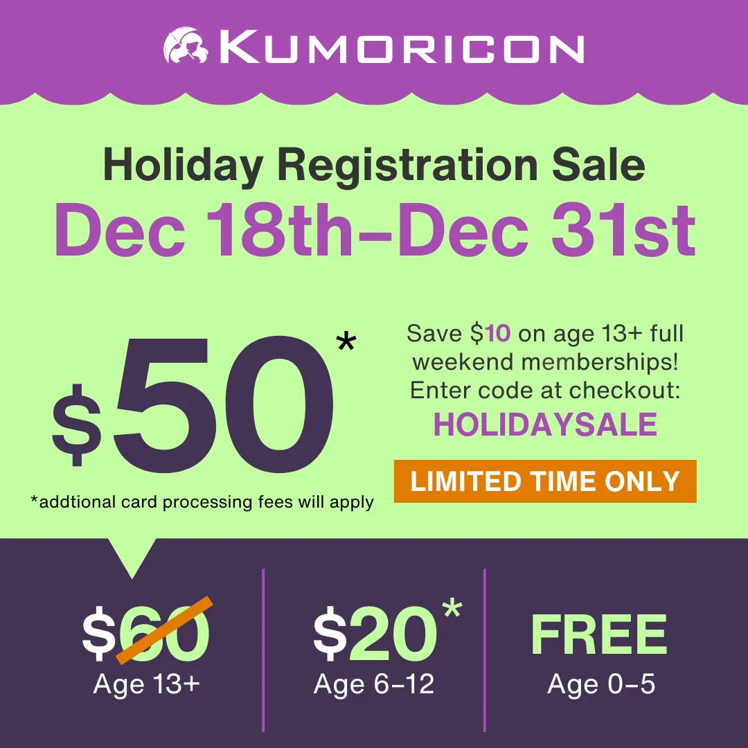 Promotional graphic for the Holiday Registration Sale from Dec 18th to Dec 31st, featuring discounted rates of $50 for ages 13+ and $20 for ages 6-12.