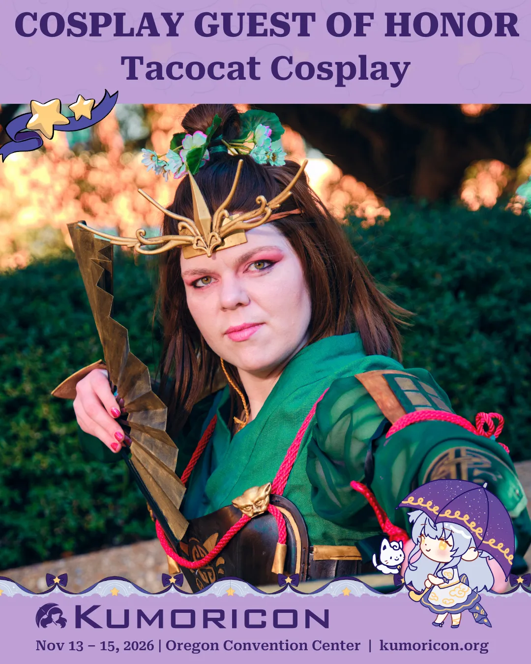 Announcement Tacocat Cosplay Announcement that says 'Cosplay guest of honor Tacocat Cosplay'