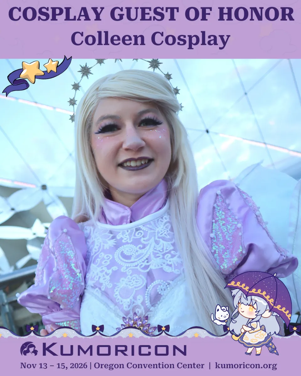Announcement Image that says 'Cosplay Guest of Honor Colleen Cosplay'
