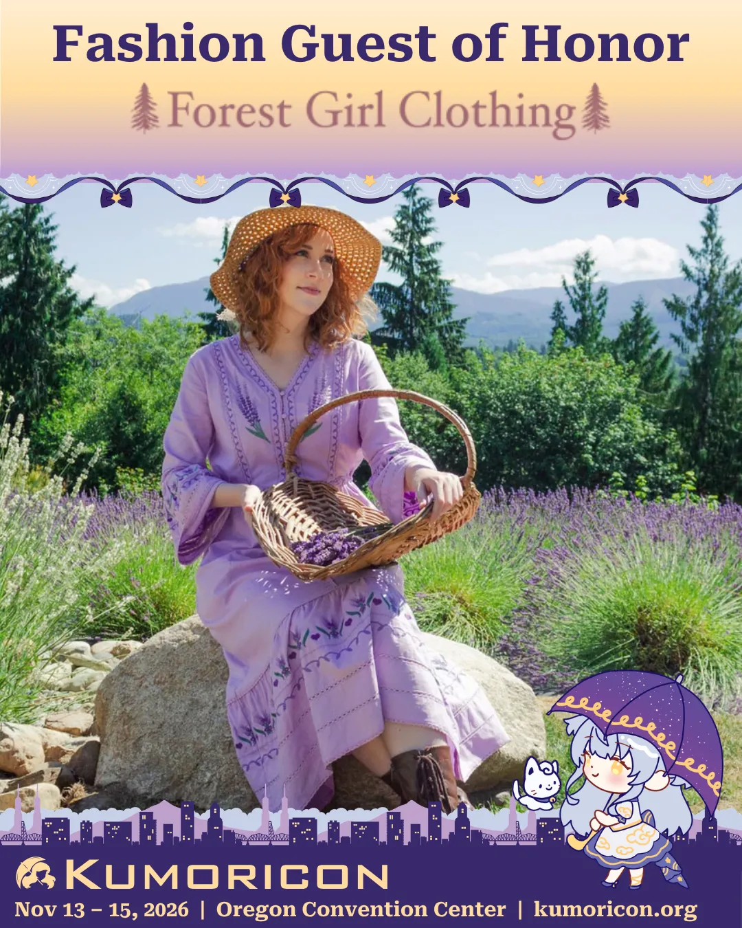 Announcement that says 'Fashion guest of honor Forest Girl Clothing'