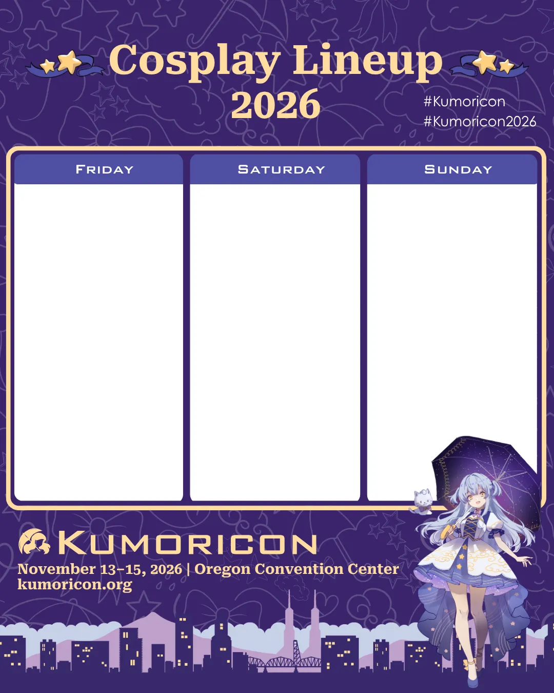 Cosplay frame template for Friday–Sunday, 4×5 aspect ratio