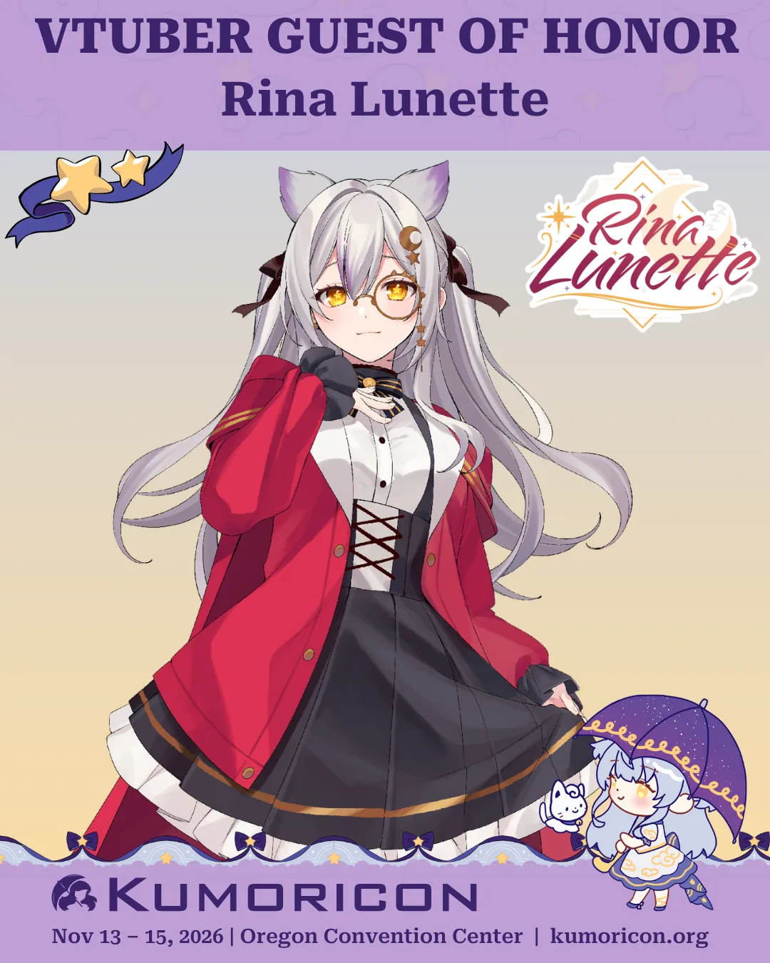 Announcing Rina Lunette Announcement that says 'VTuber guest of honor Rina Lunette'