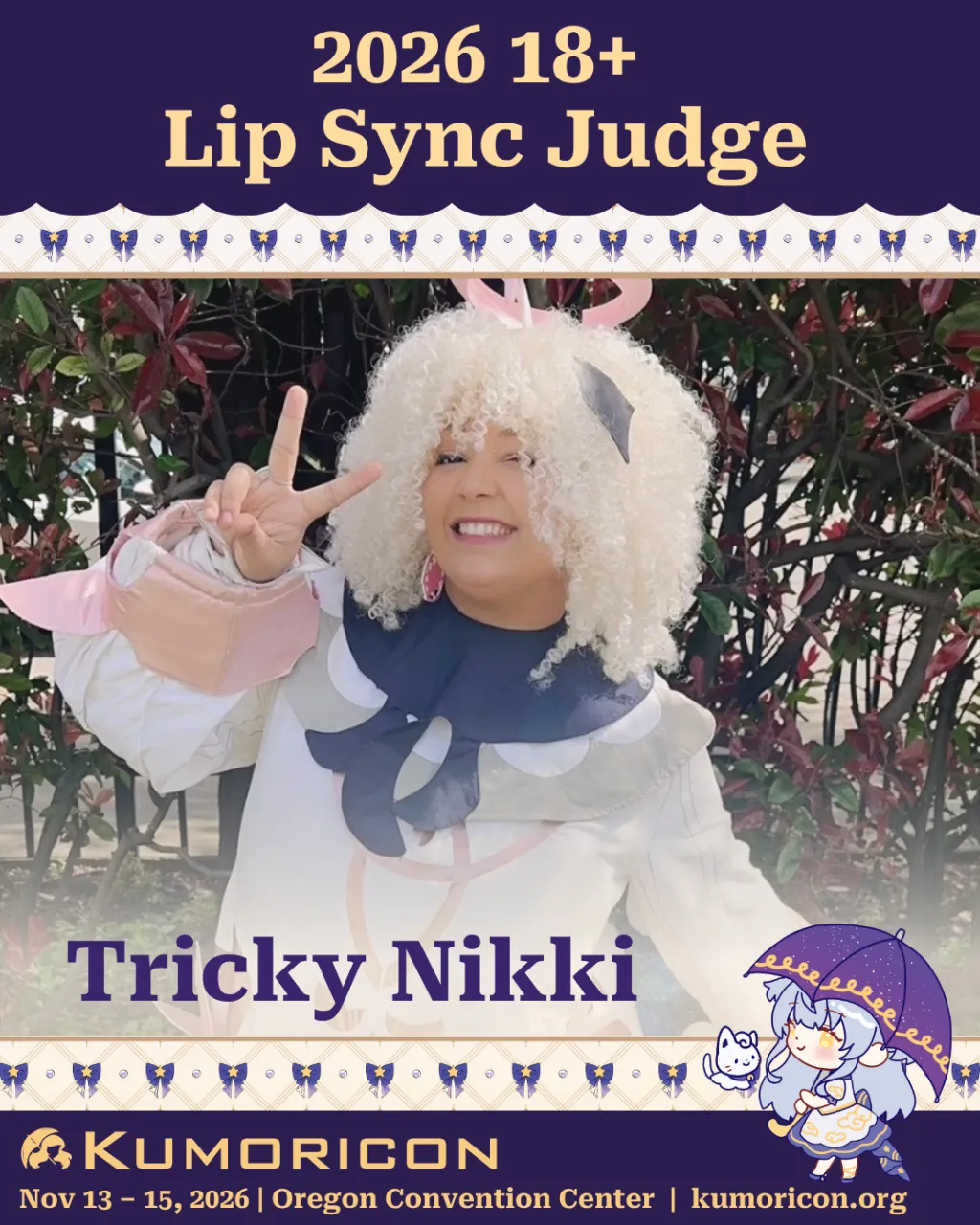 Announcement that says '2026 18 Plus Lip Sync Judge Tricky Nikki'
