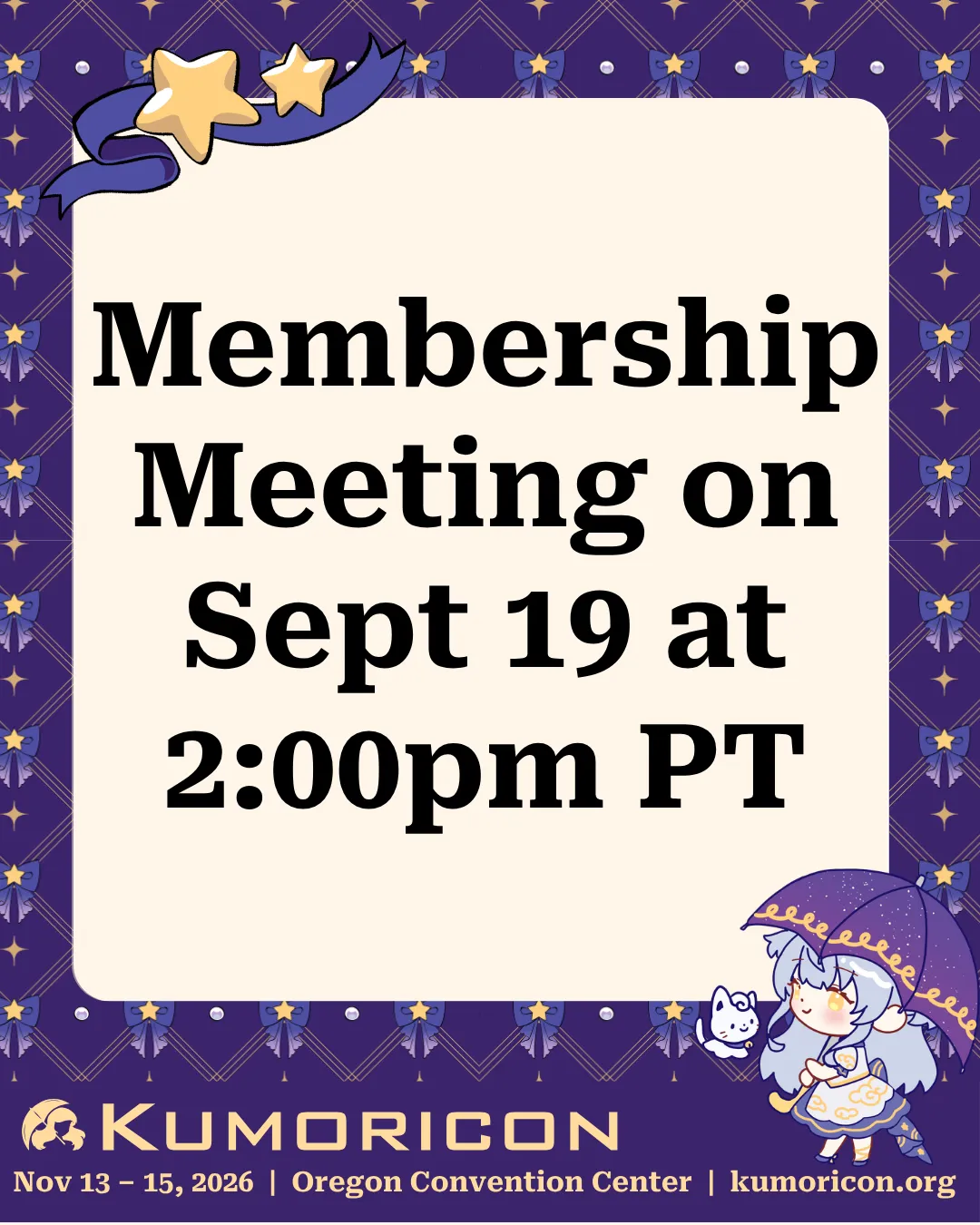 Announcement that says 'Membership meeting at Sept 19 at 2:00pm'
