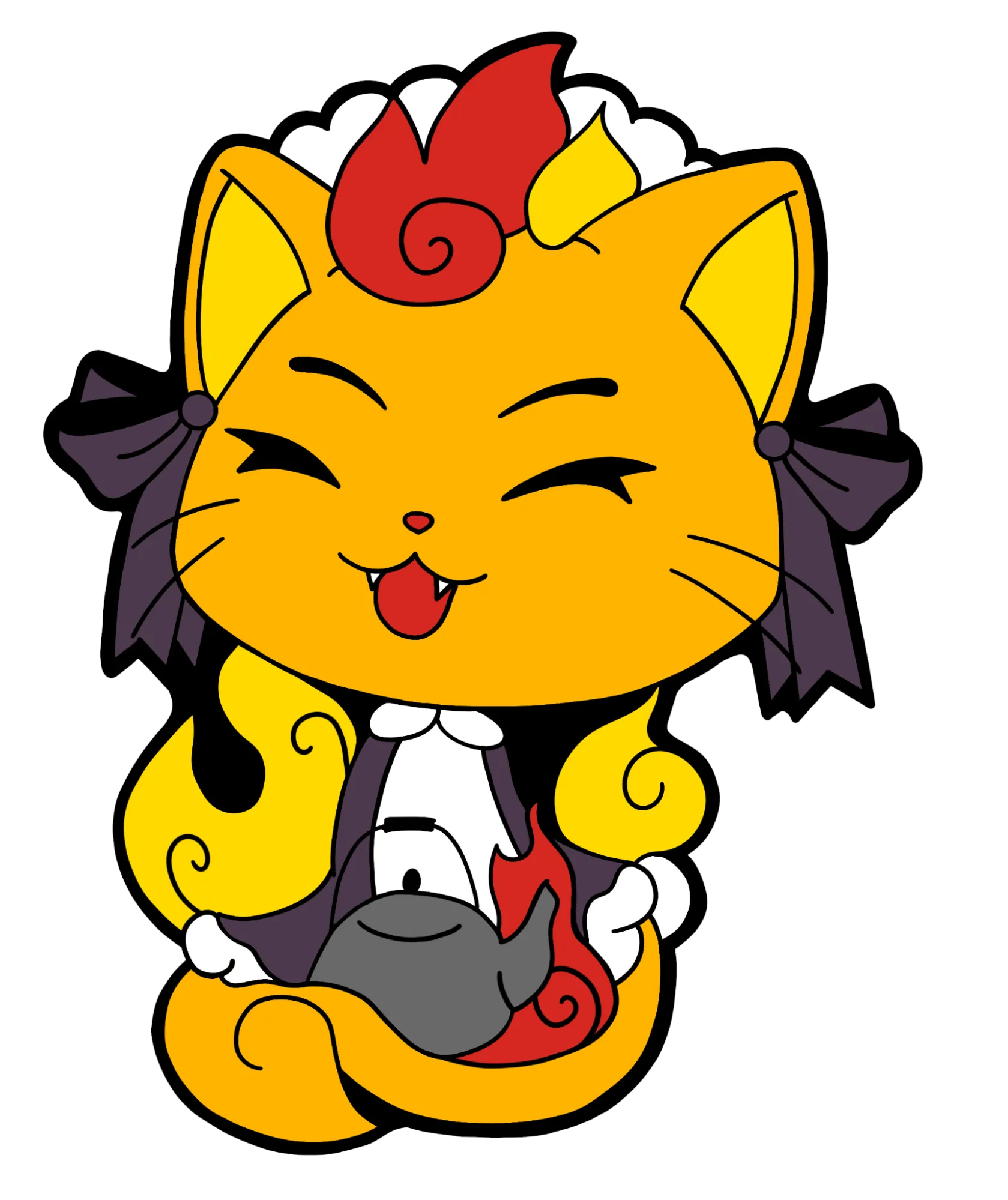 Fire Neko mascot winking with a flame on its head.