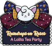 Logo for the Lolita Tea Party featuring a white cat head on a decorative bow.