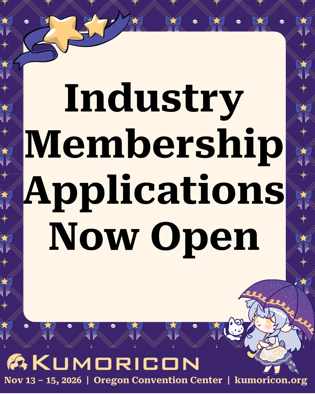 Announcement that says 'Industry Membership Applications Now Open'
