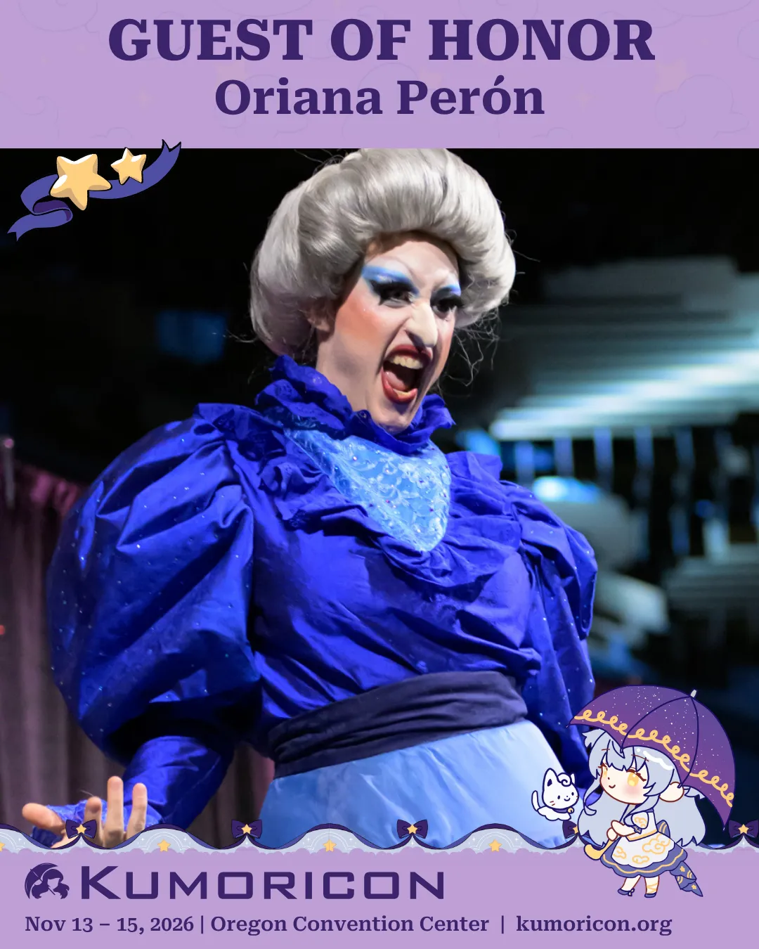 Announcing Oriana Perón Announcement that says 'Guest of honor Oriana Perón'