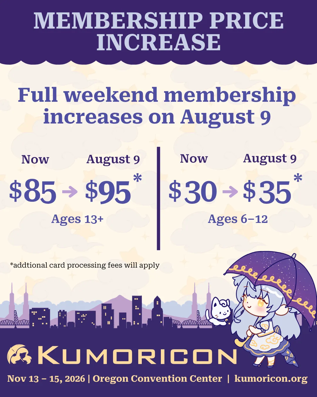 Announcement saying 'Membership Price Increase'