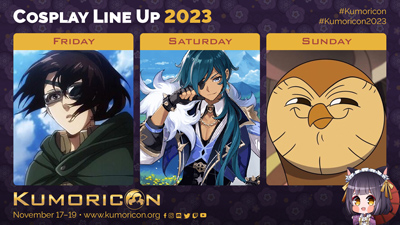 Cosplay frame template for Friday–Sunday, 16×9 aspect ratio